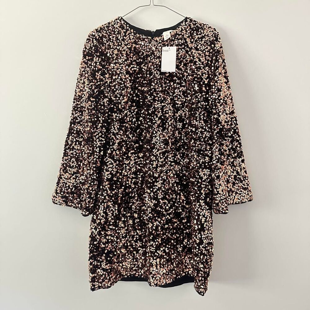 NWT H&M Sequin Mini Dress Women Small Gold Glam Glitter Regency Holiday Party